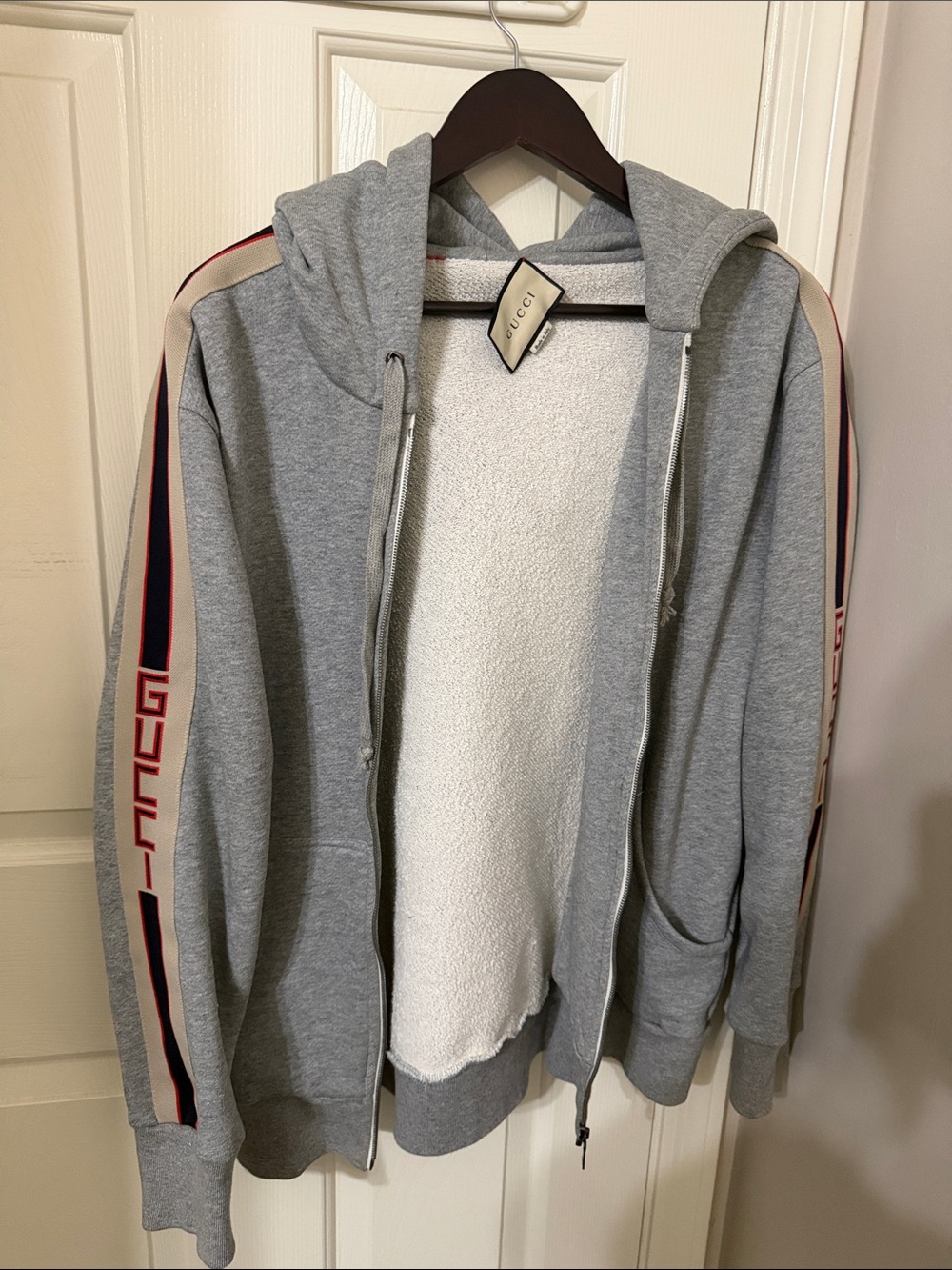 Gucci Gray Hooded Zip-Up Sweatshirt Hoodie Authentic
